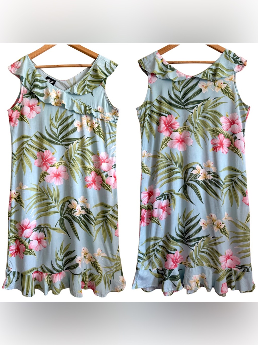 VINTAGE Shannon Marie Hawaiian Beach Tropical Feminine Ruffle Retro Dress Sz M